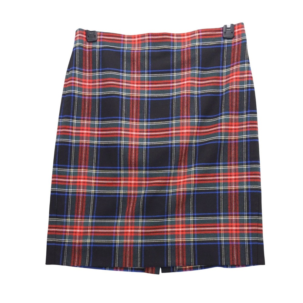 J.Crew The Pencil Skirt Women 8 Black Red Plaid Wool Blend Knee Length Lined - Picture 1 of 10